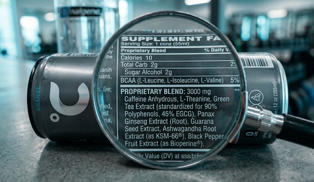 Close-up of a Celsius energy drink nutrition label highlighting the MetaPlus proprietary blend with no individual ingredient doses listed