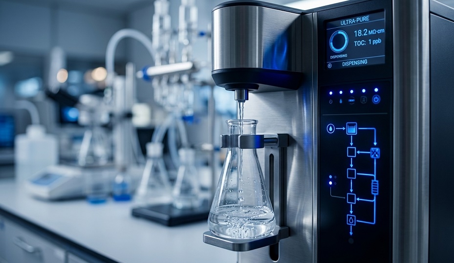 laboratory water purification system dispensing water