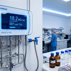A dedicated pathology laboratory water purification system installed beside a clinical diagnostics workstation, emphasizing precision and purity