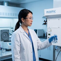 Laboratory scientist handling ultrapure water purification system representing the different types of lab water grades